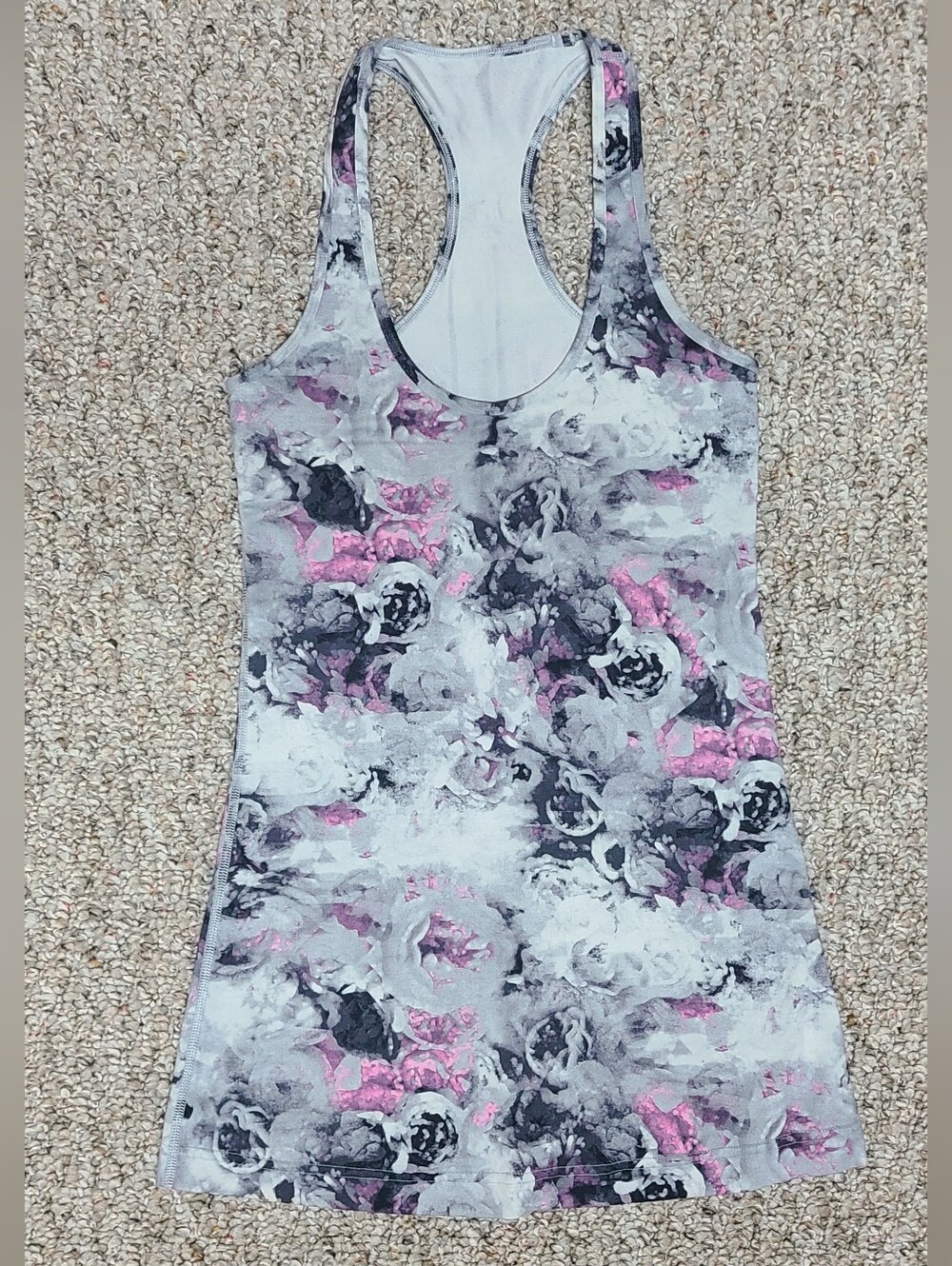 Lululemon Floral Cool Racerback Tank Gray Pink White Size 2